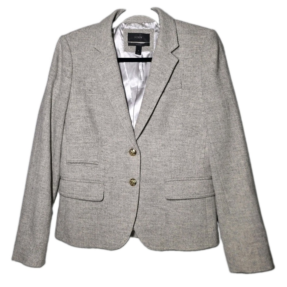 J.Crew Women Schoolboy Blazer Jacket Size 4 Gray Herringbone Gold Button Wool